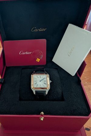 Cartier Santos, avec bracelet en alligator noir et or rose