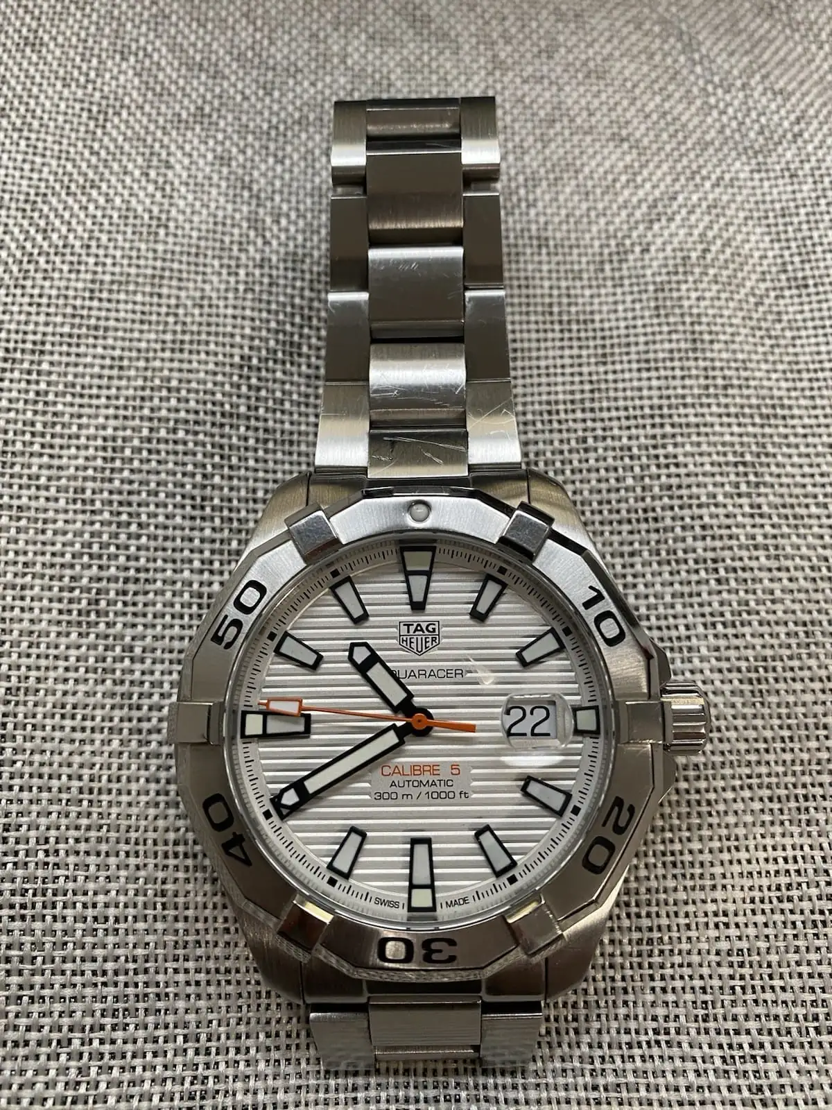 Tag Heuer Aquaracer Calibre 5, 43 mm, cadran blanc, acier inoxydable, WAY2013.BA0927 – Image 4